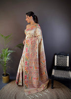 Sonakshi Women's Off White Pashmina Silk Zari Woven Traditional Saree with Blouse | Grocsy