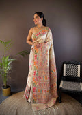 Sonakshi Women's Off White Pashmina Silk Zari Woven Traditional Saree with Blouse | Grocsy