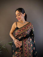 Sonakshi Women's Black Pashmina Silk Zari Woven Traditional Saree with Blouse | Grocsy
