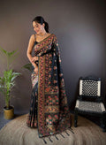 Sonakshi Women's Black Pashmina Silk Zari Woven Traditional Saree with Blouse | Grocsy
