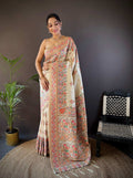 Sonakshi Women's Off White Pashmina Silk Zari Woven Traditional Saree with Blouse | Grocsy