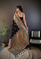 Sonakshi Women's Black Pashmina Silk Zari Woven Traditional Saree with Blouse | Grocsy