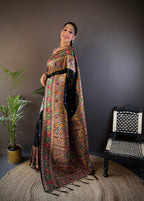 Sonakshi Women's Black Pashmina Silk Zari Woven Traditional Saree with Blouse | Grocsy