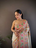 Sonakshi Women's Off White Pashmina Silk Zari Woven Traditional Saree with Blouse | Grocsy