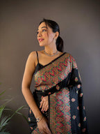 Sonakshi Women's Black Pashmina Silk Zari Woven Traditional Saree with Blouse | Grocsy