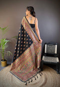 Sonakshi Women's Black Pashmina Silk Zari Woven Traditional Saree with Blouse | Grocsy