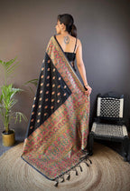 Sonakshi Women's Black Pashmina Silk Zari Woven Traditional Saree with Blouse | Grocsy