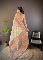 Sonakshi Women's Off White Pashmina Silk Zari Woven Traditional Saree with Blouse | Grocsy