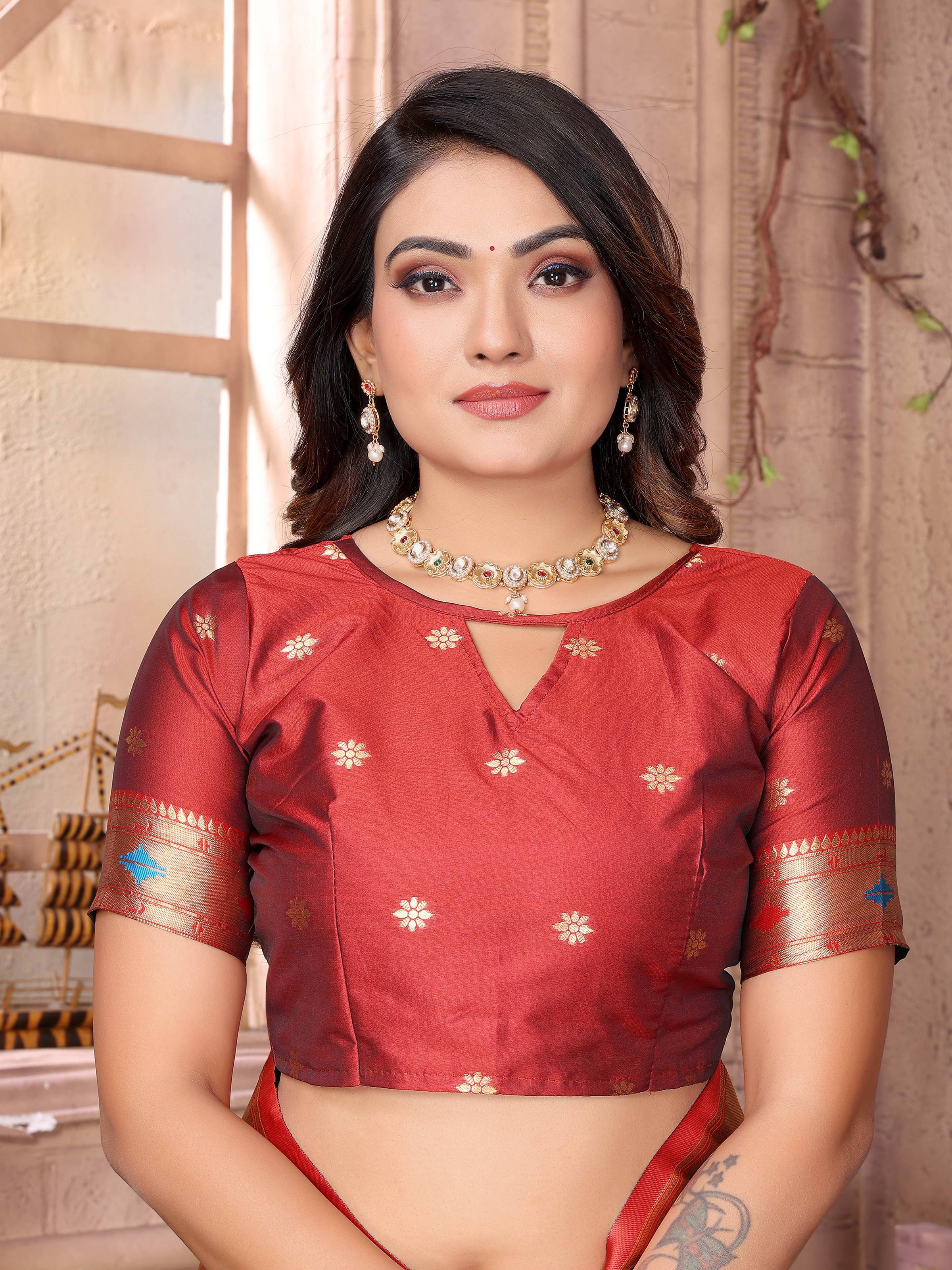Sonakshi Women's Black Paithani Silk Zari Woven Traditional Saree with Blouse | Grocsy