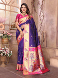 Sonakshi Women's Blue Paithani Silk Zari Woven Traditional Saree with Blouse | Grocsy
