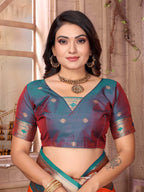 Sonakshi Women's Fenta Paithani Silk Zari Woven Traditional Saree with Blouse | Grocsy