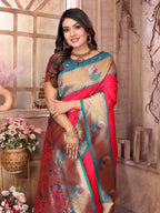 Sonakshi Women's Catonic Gajri Paithani Silk Zari Woven Traditional Saree with Blouse | Grocsy
