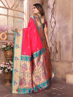 Sonakshi Women's Catonic Gajri Paithani Silk Zari Woven Traditional Saree with Blouse | Grocsy