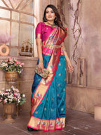 Sonakshi Women's Feroji Paithani Silk Zari Woven Traditional Saree with Blouse | Grocsy