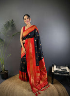 Sonakshi Women's Black Soft Silk Zari Woven Traditional Saree with Blouse | Grocsy