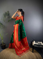 Sonakshi Women's Green Soft Silk Zari Woven Traditional Saree with Blouse | Grocsy