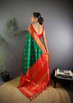 Sonakshi Women's Green Soft Silk Zari Woven Traditional Saree with Blouse | Grocsy
