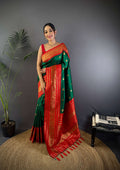 Sonakshi Women's Green Soft Silk Zari Woven Traditional Saree with Blouse | Grocsy