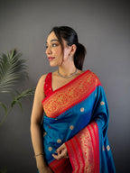 Sonakshi Women's Morepeach Soft Silk Zari Woven Traditional Saree with Blouse | Grocsy