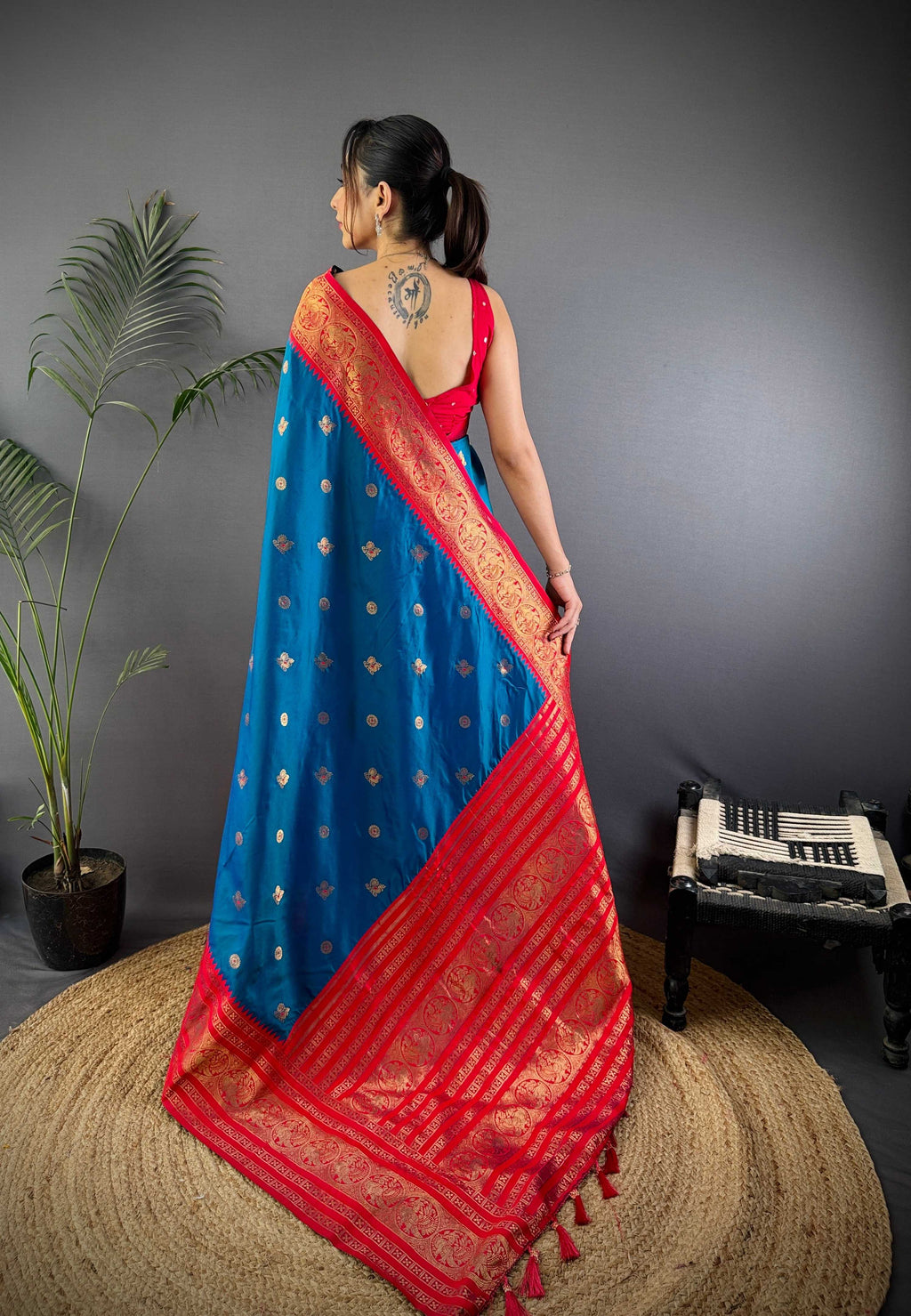 Sonakshi Women's Morepeach Soft Silk Zari Woven Traditional Saree with Blouse | Grocsy