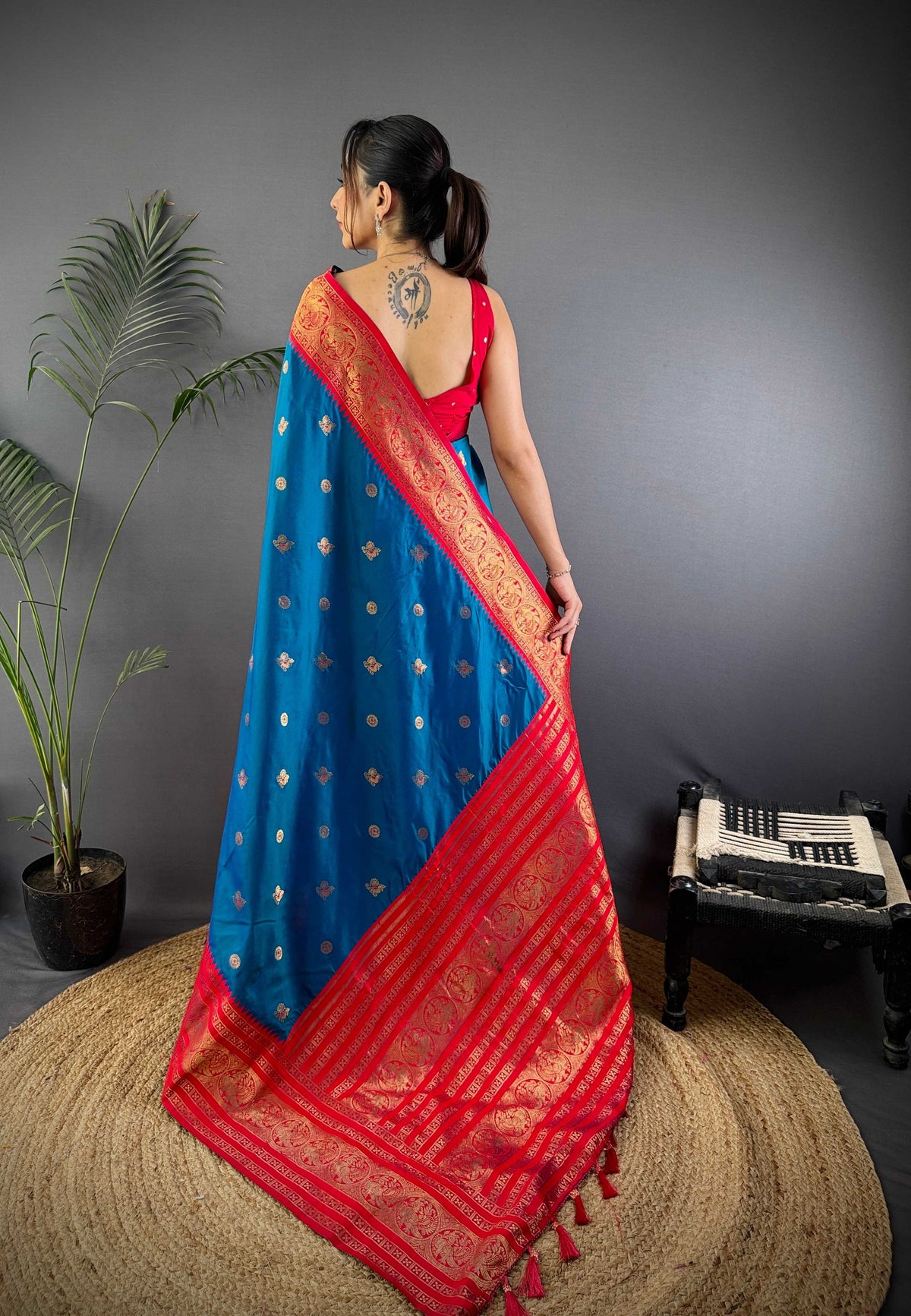 Sonakshi Women's Morepeach Soft Silk Zari Woven Traditional Saree with Blouse | Grocsy
