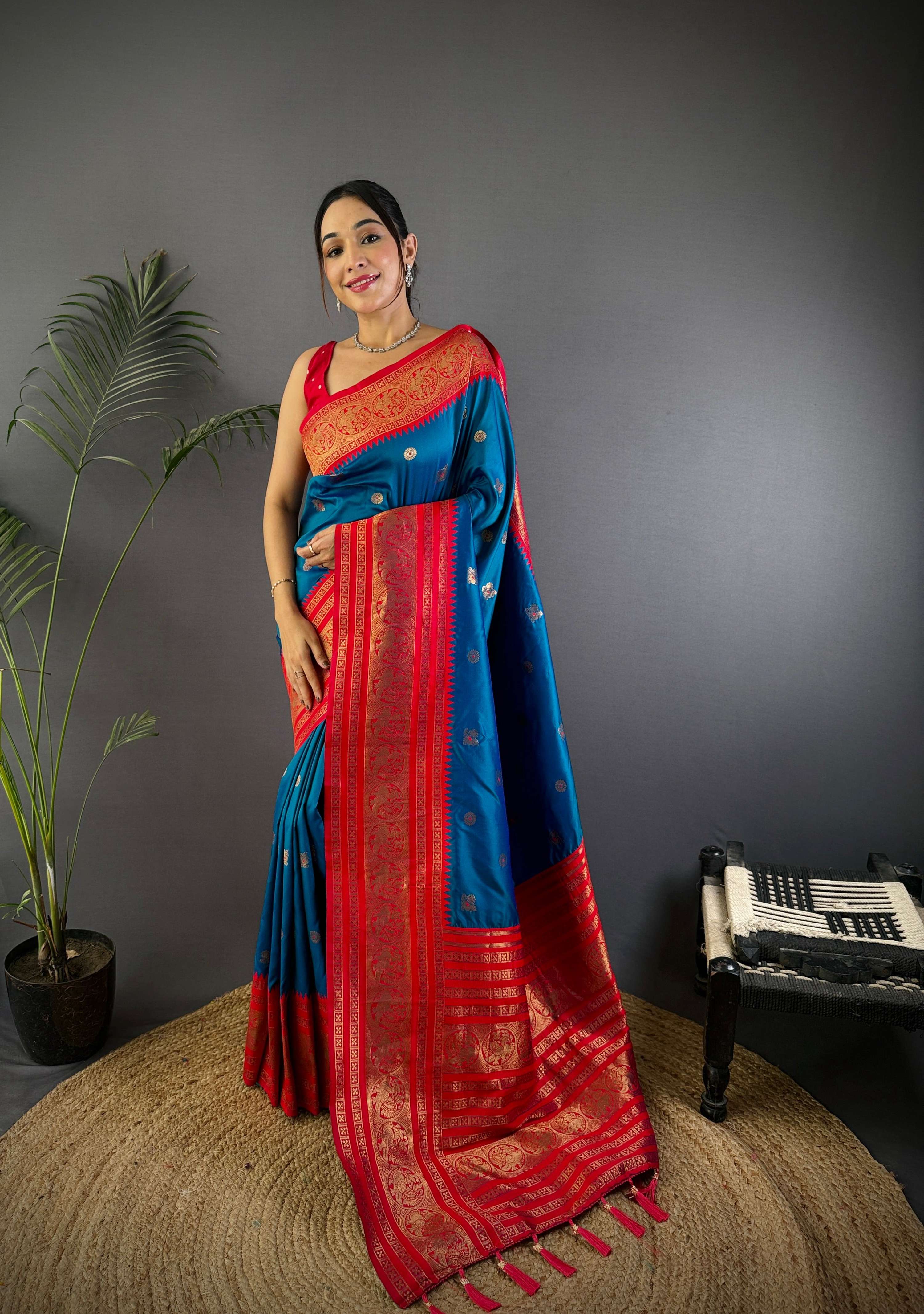 Sonakshi Women's Morepeach Soft Silk Zari Woven Traditional Saree with Blouse | Grocsy