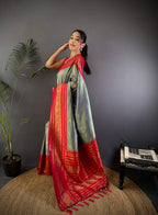 Sonakshi Women's Silver Soft Silk Zari Woven Traditional Saree with Blouse | Grocsy
