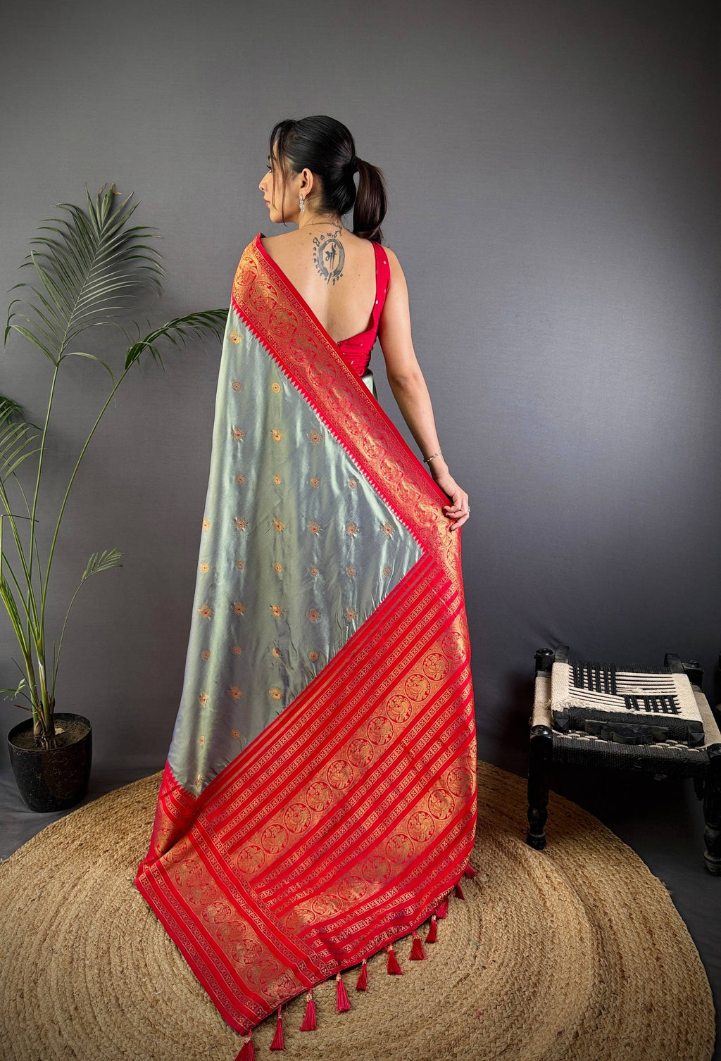Sonakshi Women's Silver Soft Silk Zari Woven Traditional Saree with Blouse | Grocsy