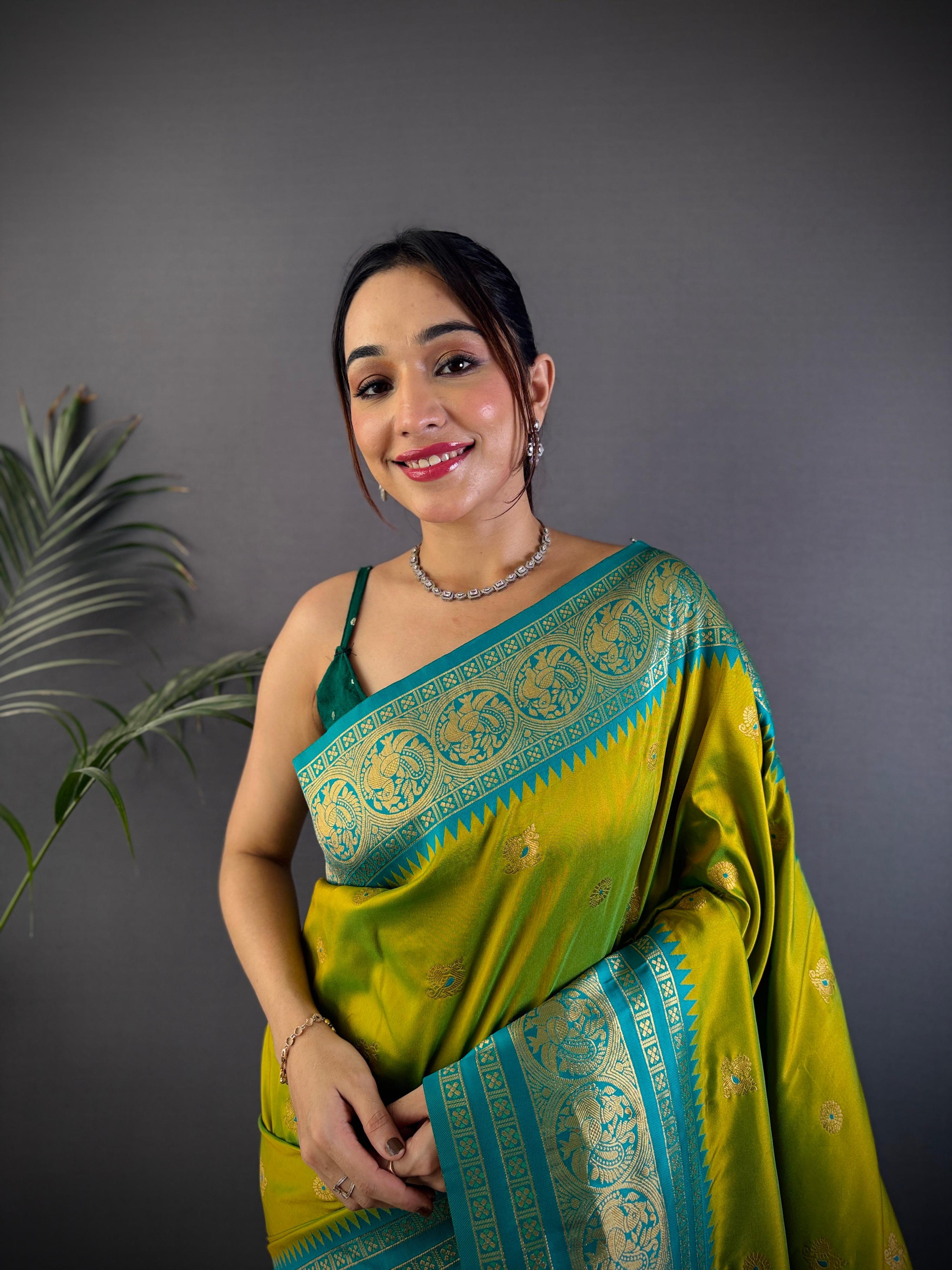 Sonakshi Women's Parrot Soft Silk Zari Woven Traditional Saree with Blouse | Grocsy