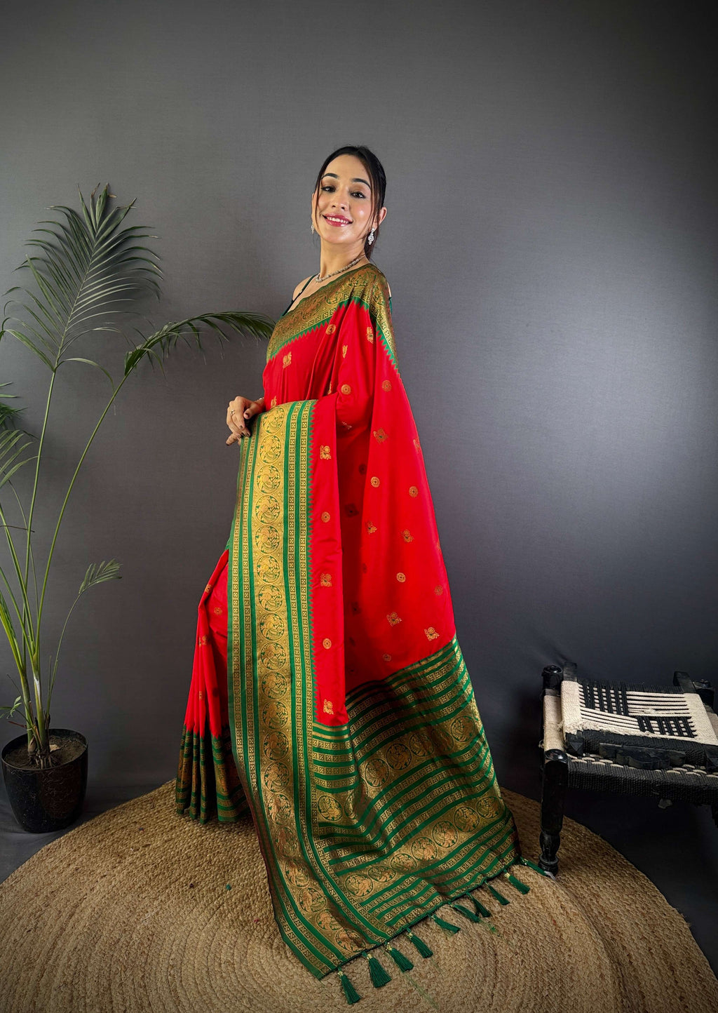 Sonakshi Women's Red Soft Silk Zari Woven Traditional Saree with Blouse | Grocsy