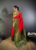 Sonakshi Women's Red Soft Silk Zari Woven Traditional Saree with Blouse | Grocsy