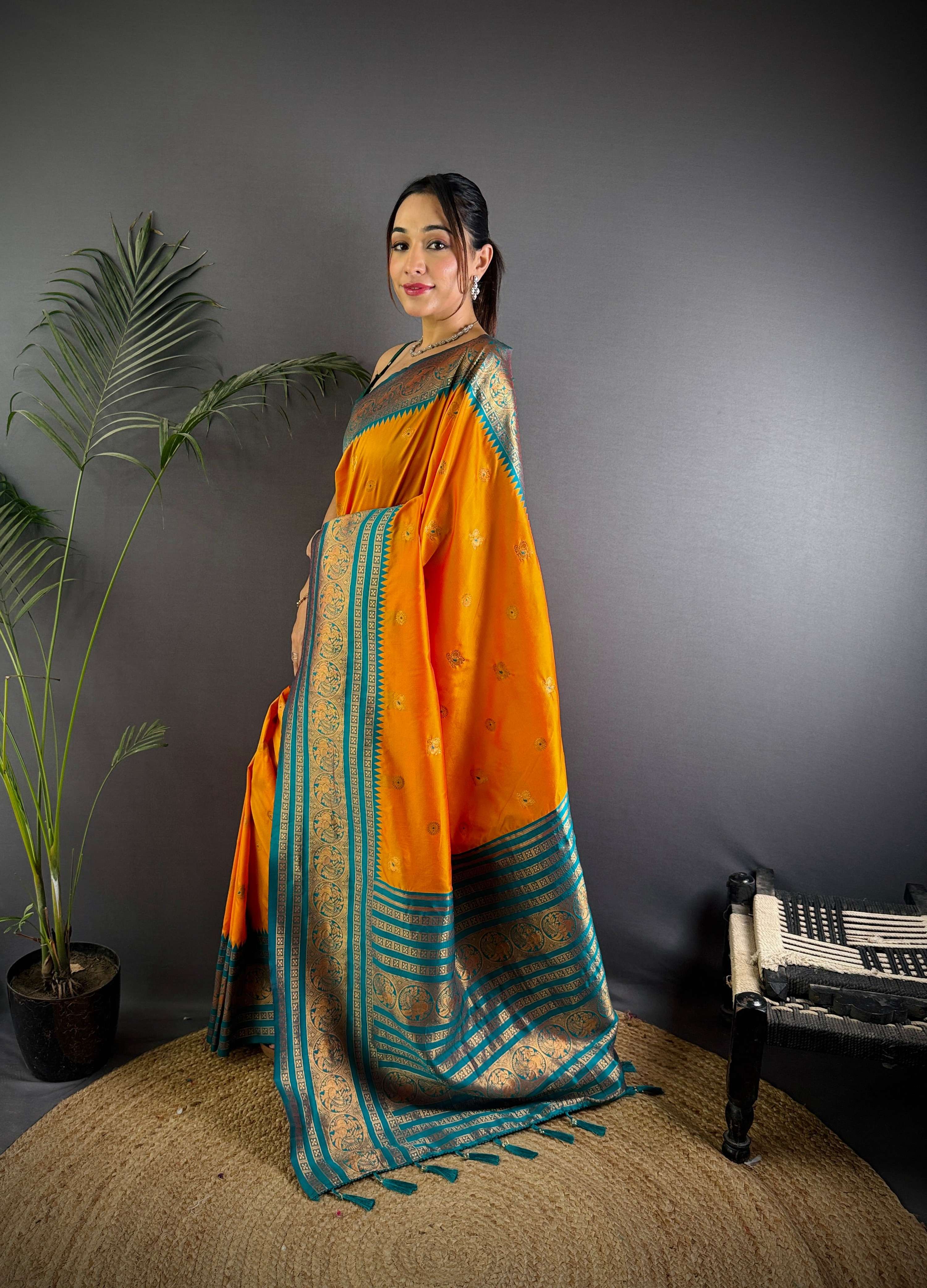 Sonakshi Women's Yellow Soft Silk Zari Woven Traditional Saree with Blouse | Grocsy