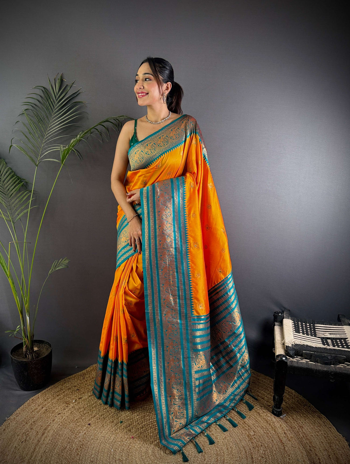 Sonakshi Women's Yellow Soft Silk Zari Woven Traditional Saree with Blouse | Grocsy