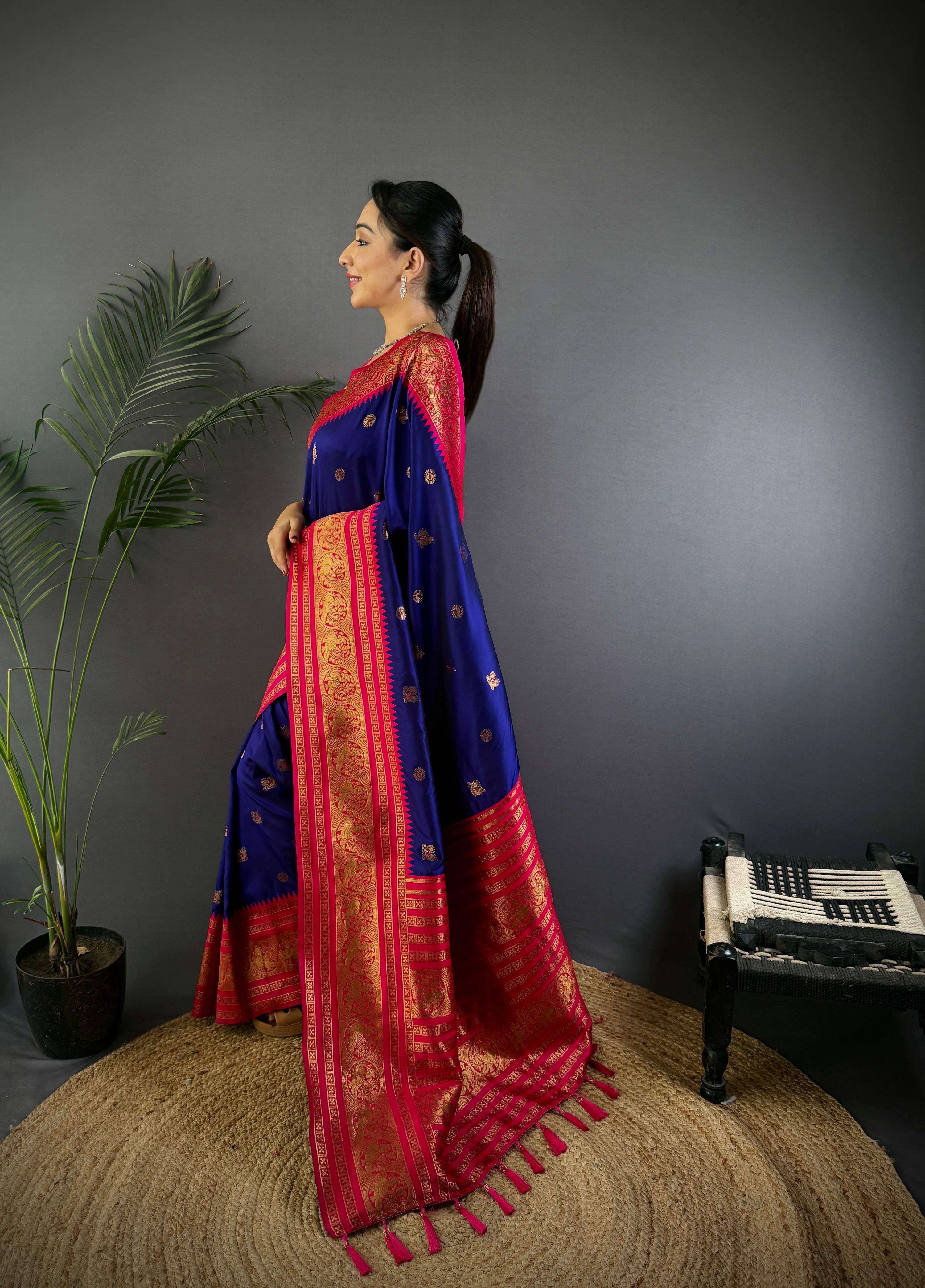 Sonakshi Women's Royal Blue Soft Silk Zari Woven Traditional Saree with Blouse | Grocsy