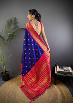 Sonakshi Women's Royal Blue Soft Silk Zari Woven Traditional Saree with Blouse | Grocsy