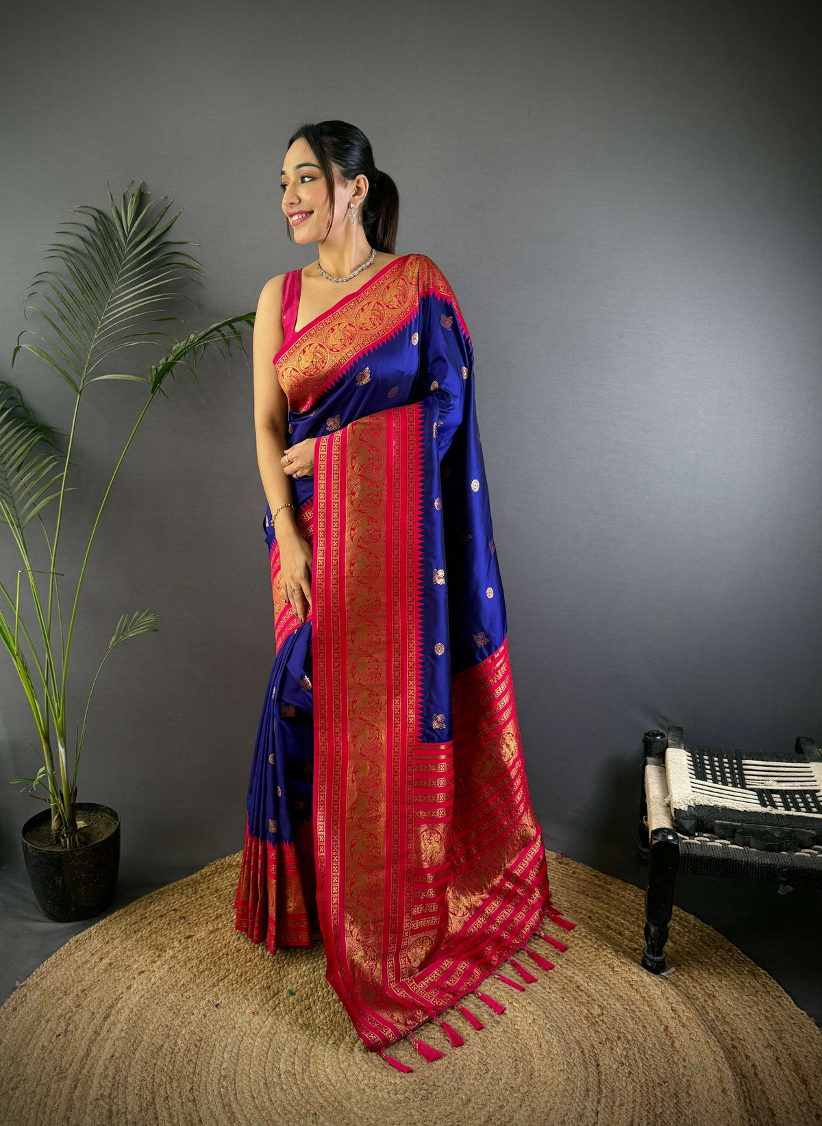 Sonakshi Women's Royal Blue Soft Silk Zari Woven Traditional Saree with Blouse | Grocsy