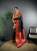 Sonakshi Women's Black Banarasi Silk Zari Woven Traditional Saree with Blouse | Grocsy