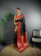 Sonakshi Women's Black Banarasi Silk Zari Woven Traditional Saree with Blouse | Grocsy