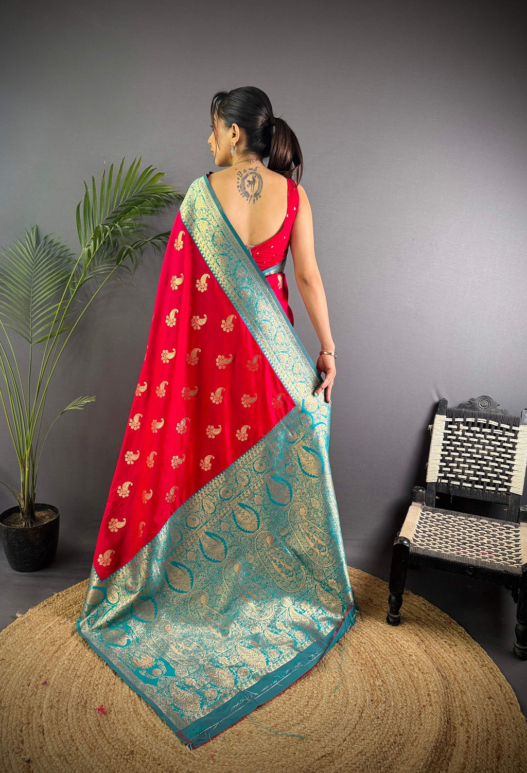 Sonakshi Women's Maharani Banarasi Silk Zari Woven Traditional Saree with Blouse | Grocsy