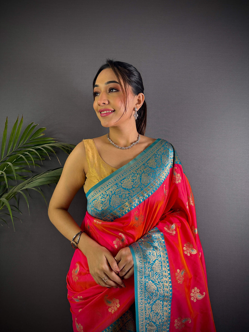 Sonakshi Women's Red Banarasi Silk Zari Woven Traditional Saree with Blouse | Grocsy