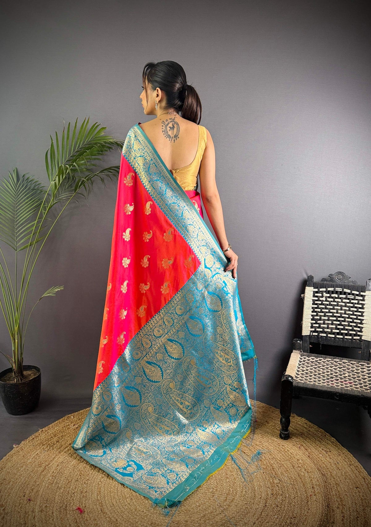 Sonakshi Women's Red Banarasi Silk Zari Woven Traditional Saree with Blouse | Grocsy