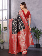 Sonakshi Women's Black Banarasi Silk Zari Woven Traditional Saree with Blouse | Grocsy