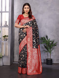 Sonakshi Women's Black Banarasi Silk Zari Woven Traditional Saree with Blouse | Grocsy