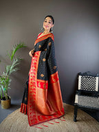 Sonakshi Women's Black Banarasi Silk Zari Woven Traditional Saree with Blouse | Grocsy