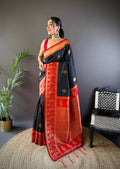 Sonakshi Women's Black Banarasi Silk Zari Woven Traditional Saree with Blouse | Grocsy