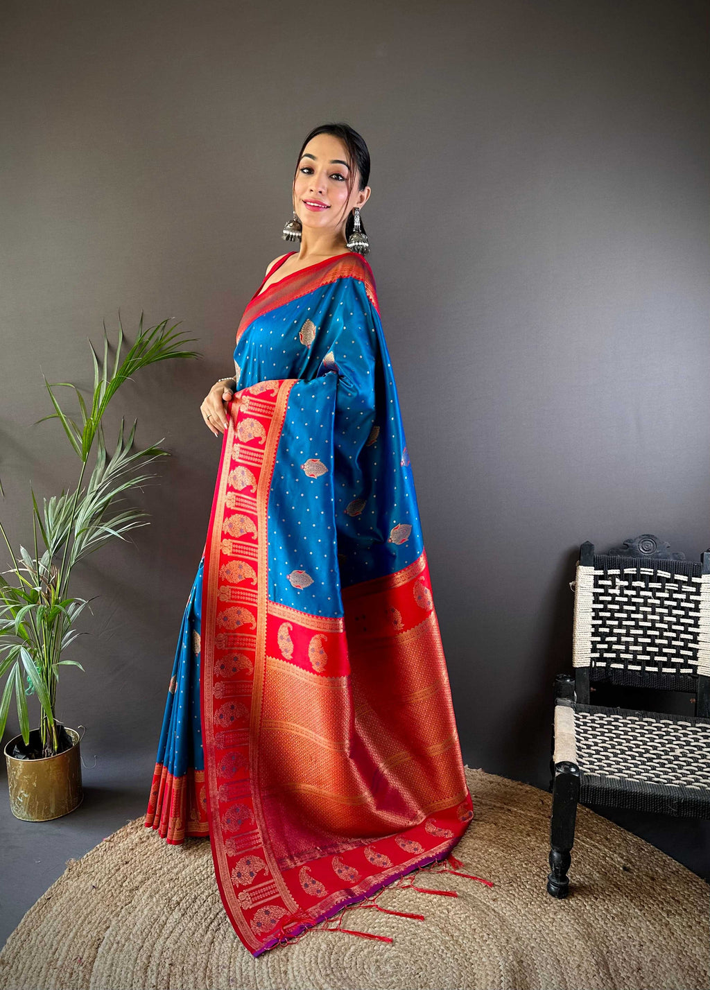 Sonakshi Women's Morepeach Banarasi Silk Zari Woven Traditional Saree with Blouse | Grocsy