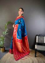 Sonakshi Women's Morepeach Banarasi Silk Zari Woven Traditional Saree with Blouse | Grocsy