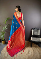 Sonakshi Women's Morepeach Banarasi Silk Zari Woven Traditional Saree with Blouse | Grocsy