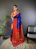 Sonakshi Women's Navy Blue Banarasi Silk Zari Woven Traditional Saree with Blouse | Grocsy