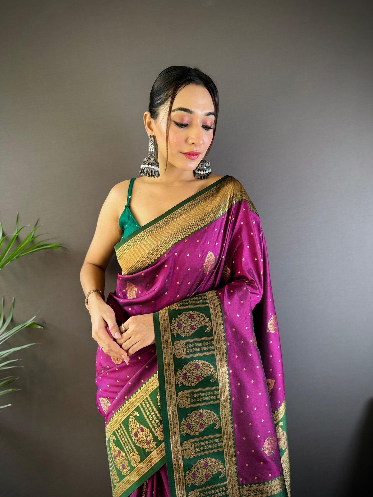 Sonakshi Women's Wine Banarasi Silk Zari Woven Traditional Saree with Blouse | Grocsy